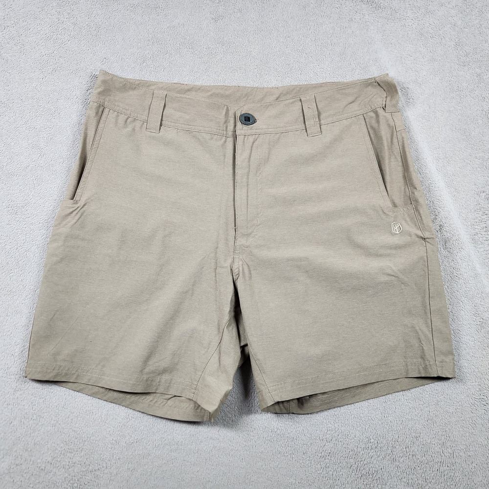 Born Primitive Mens Tan Khaki Athletic Training Shorts Size 34 Stretch Hiking